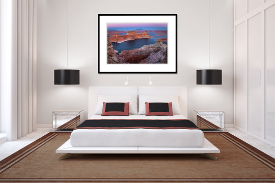 Alstrom Point at Sunset, Lake Powell, UT - Framed Lustre Print on Wall