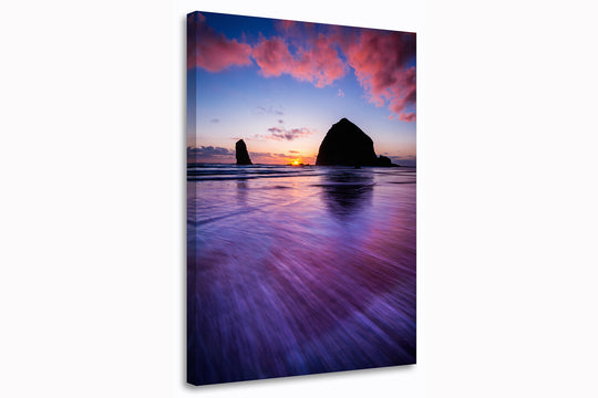 Vibrant Sunset at Cannon Beach, OR - Canvas Gallery Wrap