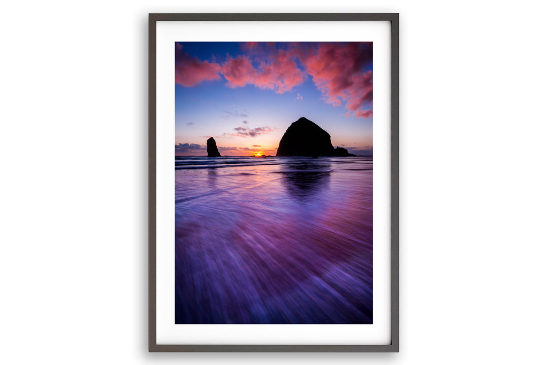 Vibrant Sunset at Cannon Beach, OR - Framed Lustre Print