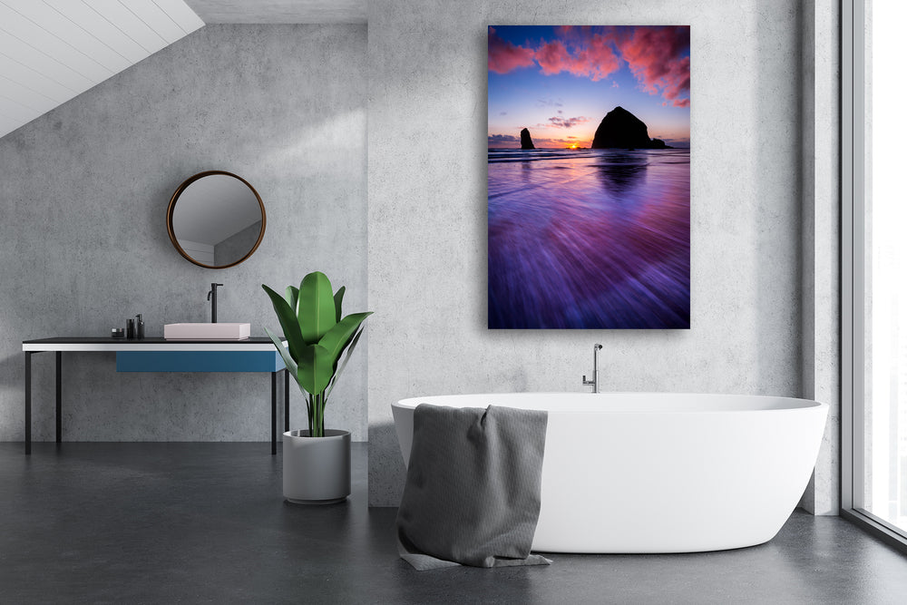 Vibrant Sunset at Cannon Beach, OR - Metal Print