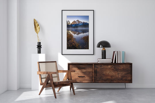Mount Shuksan Reflection in Autumn, WA - Framed Lustre Print on Wall