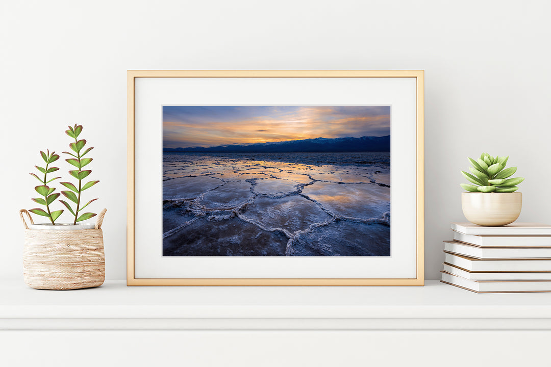 Sunset at Badwater Basin, Death Valley, CA - Framed Lustre Print