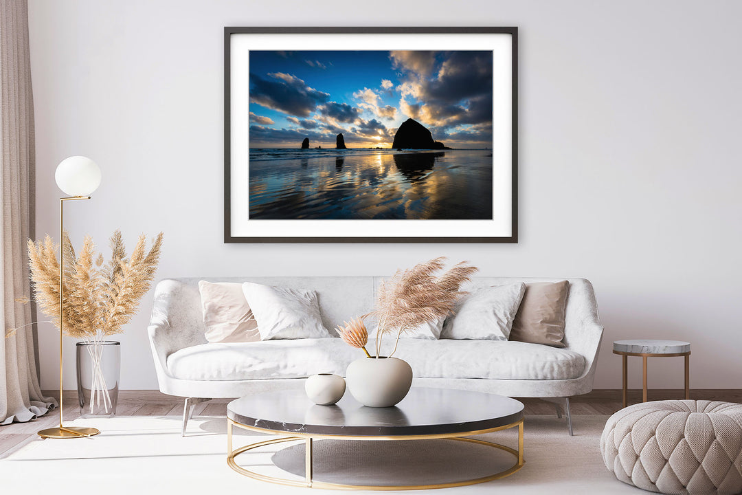Cannon Beach Reflection, Oregon Coast - Framed Lustre Print on Wall