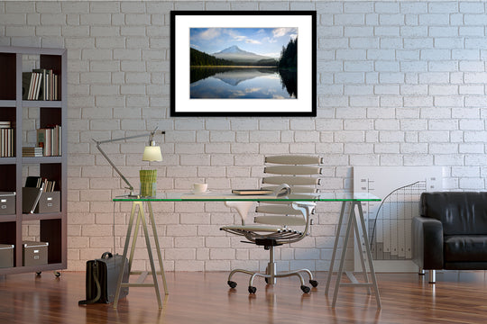 Mount Hood Reflecting in Trillium Lake, OR - Framed Lustre Print on Wall
