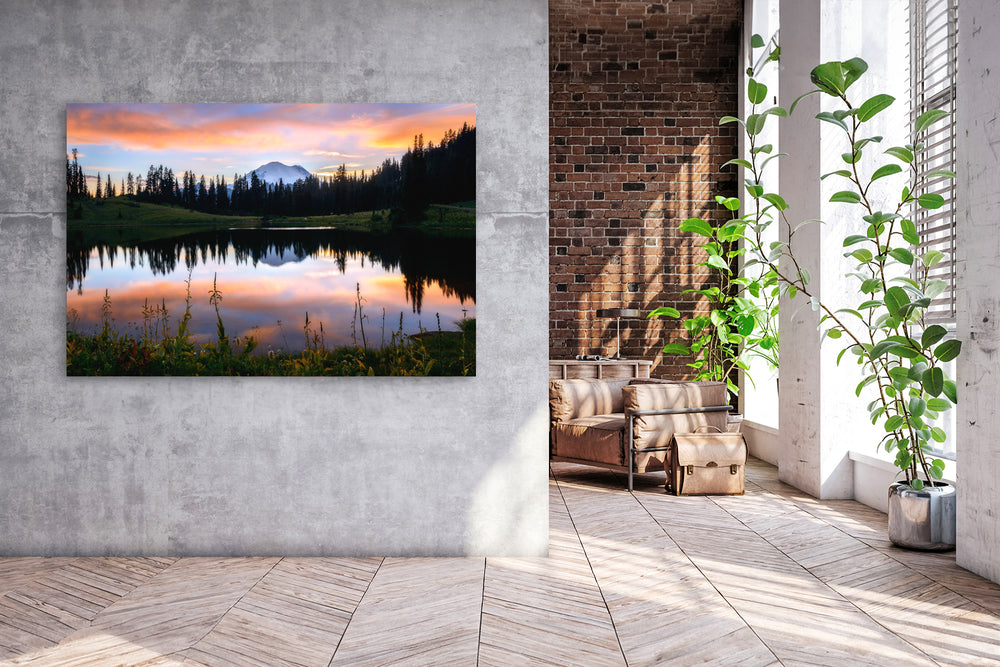 Vibrant Sunset over Mount Rainier, WA - Metal Print