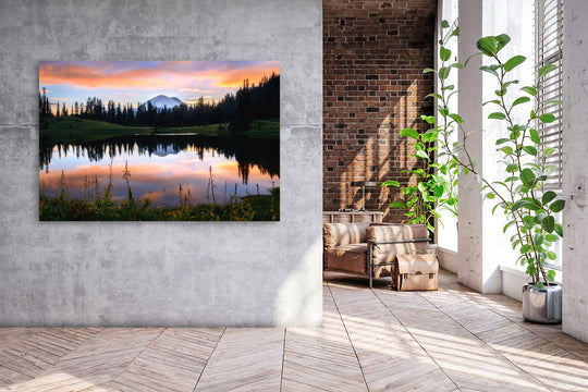 Vibrant Sunset over Mount Rainier, WA - Metal Print
