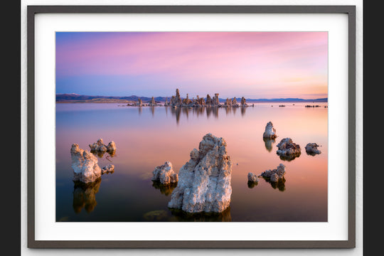 Pink Sunset over Mono Lake, CA - Framed Lustre Print