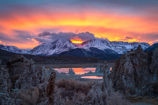Dramatic Sunset over the Eastern Sierra from Mono Lake, CA