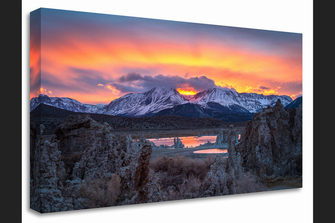 Dramatic Sunset over the Eastern Sierra from Mono Lake, CA - Canvas Gallery Wrap