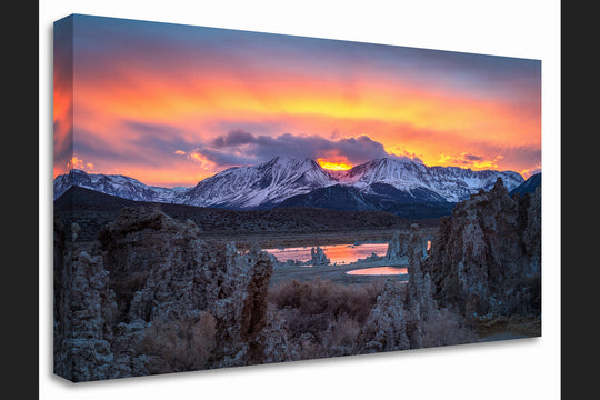 Dramatic Sunset over the Eastern Sierra from Mono Lake, CA - Canvas Gallery Wrap