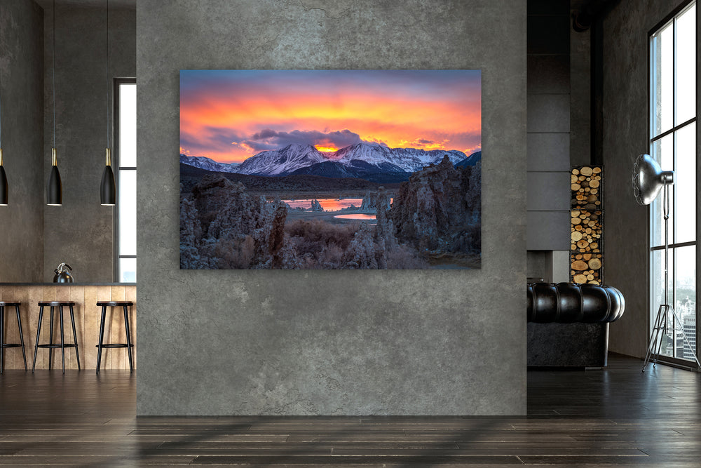 Dramatic Sunset over the Eastern Sierra from Mono Lake, CA - Metal Print
