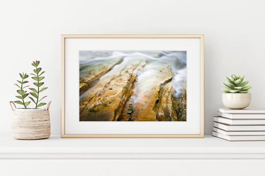 Water Flows over Rocks at Johnston Creek, Banff, AB - Framed Lustre Print
