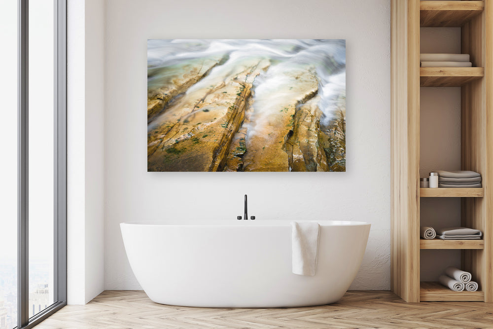 Water Flows over Rocks at Johnston Creek, Banff, AB - Metal Print