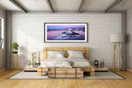 Full Moon Over Wizard Island, Crater Lake National Park, OR - Framed Lustre Print on Wall