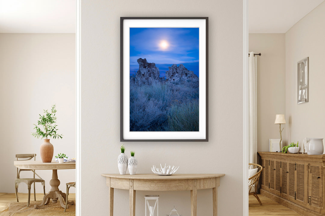 Moonrise over Tufas, Mono Lake, CA - Framed Lustre Print on Wall