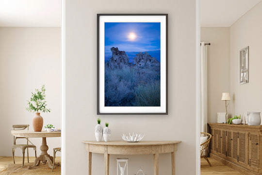 Moonrise over Tufas, Mono Lake, CA - Framed Lustre Print on Wall
