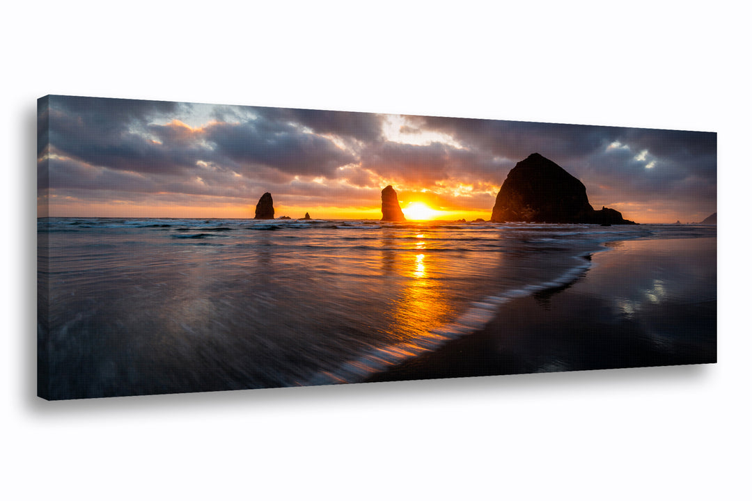 Cannon Beach Sunset Panoramic, OR - Canvas Gallery Wrap