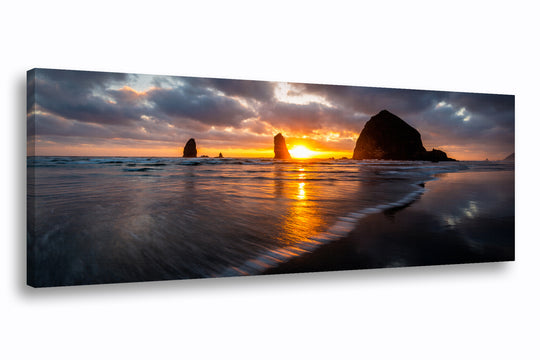 Cannon Beach Sunset Panoramic, OR - Canvas Gallery Wrap