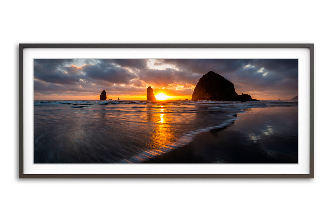 Cannon Beach Sunset Panoramic, OR - Framed Lustre Print
