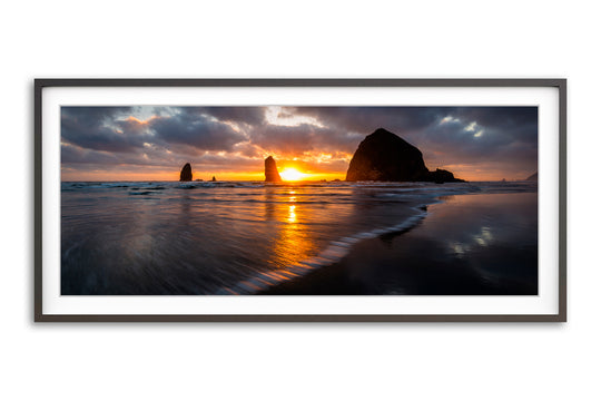 Cannon Beach Sunset Panoramic, OR - Framed Lustre Print