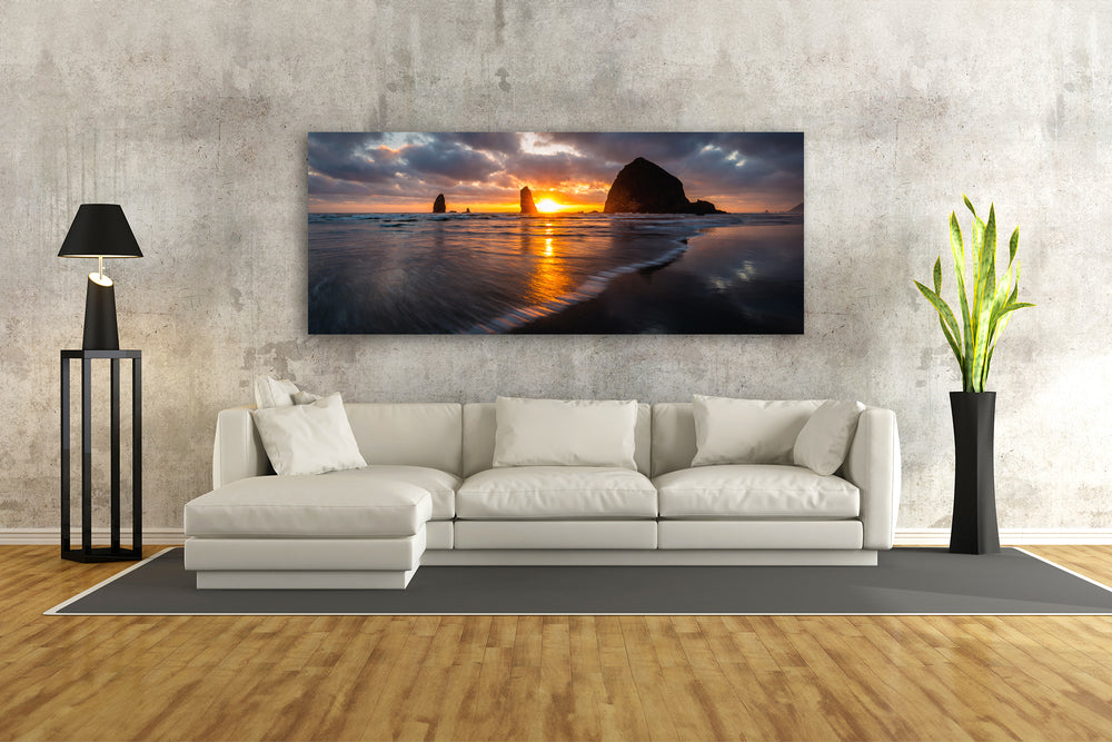 Cannon Beach Sunset Panoramic, OR - Metal Print