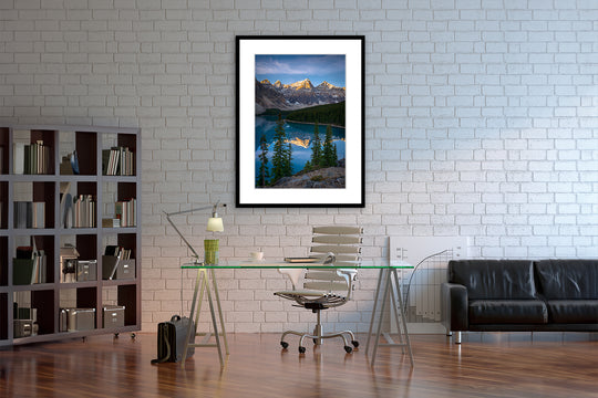 Moraine Lake at Sunrise, Banff National Park, AB - Framed Lustre Print on Wall