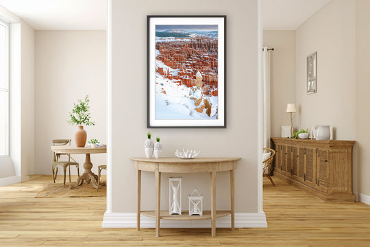 Fresh Snowfall at Inspiration Point, Bryce Canyon National Park, UT - Framed Lustre Print on Wall