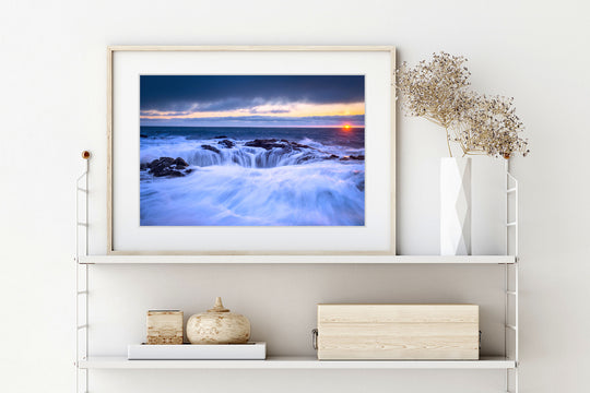Sunset at Thor's Well, Oregon Coast - Framed Lustre Print