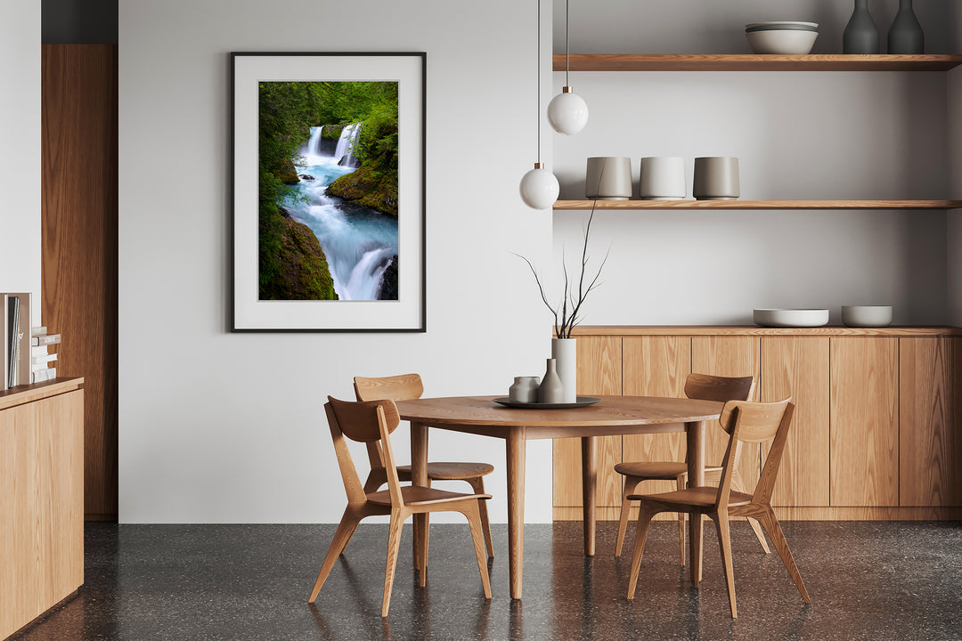 Spirit Falls, Columbia River Gorge, WA (Vertical) - Framed Lustre Print on Wall