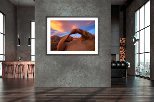 Mobius Arch and Lone Pine Peak, Eastern Sierra, CA - Framed Lustre Print on Wall