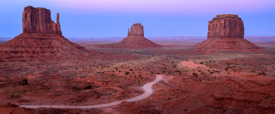 Panoramic of Monument Valley, AZ at Dusk