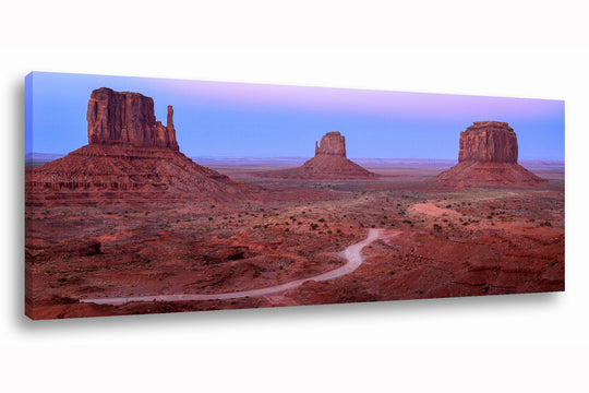 Panoramic of Monument Valley, AZ at Dusk - Canvas Gallery Wrap