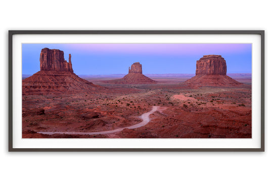 Panoramic of Monument Valley, AZ at Dusk - Framed Lustre Print