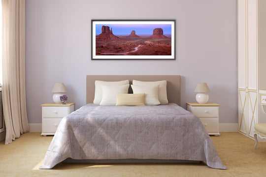 Panoramic of Monument Valley, AZ at Dusk - Framed Lustre Print