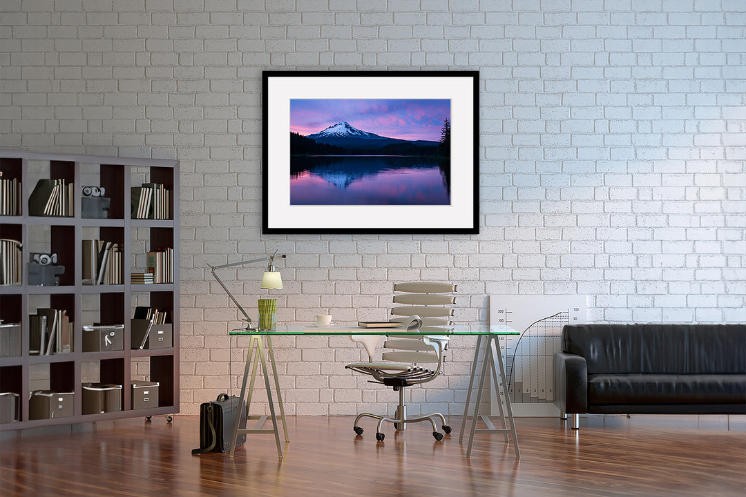 Trillium Lake and Mount Hood at Sunset, OR - Framed Lustre Print on Wall