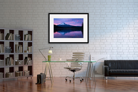 Trillium Lake and Mount Hood at Sunset, OR - Framed Lustre Print on Wall