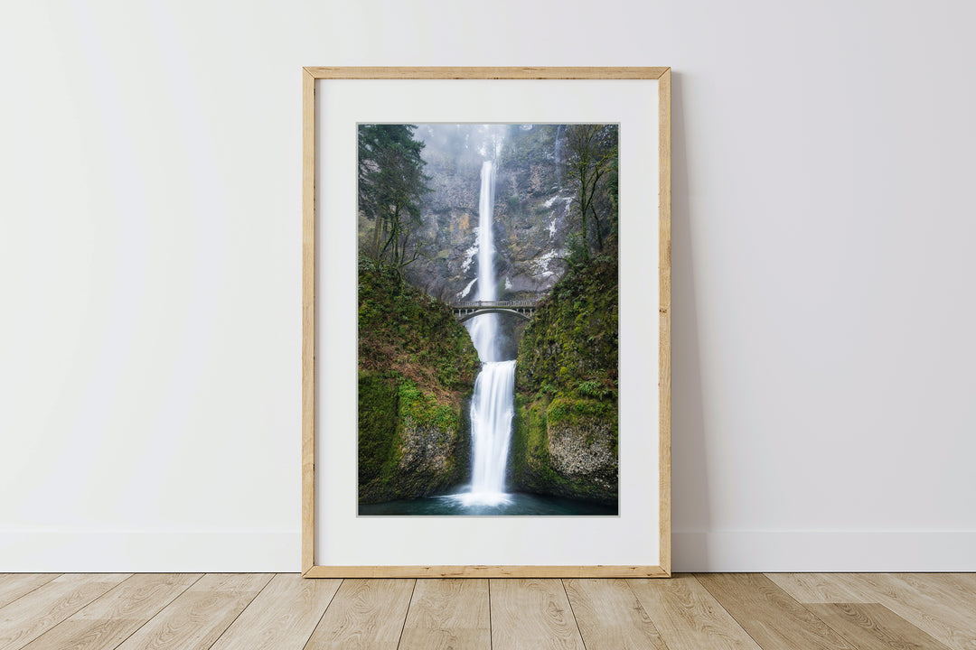 Multnomah Falls in Winter, Columbia River Gorge, OR - Framed Lustre Print