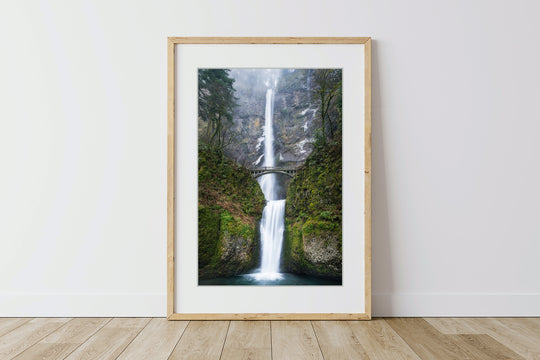 Multnomah Falls in Winter, Columbia River Gorge, OR - Framed Lustre Print