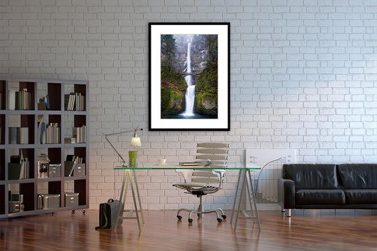 Multnomah Falls in Winter, Columbia River Gorge, OR - Framed Lustre Print on Wall