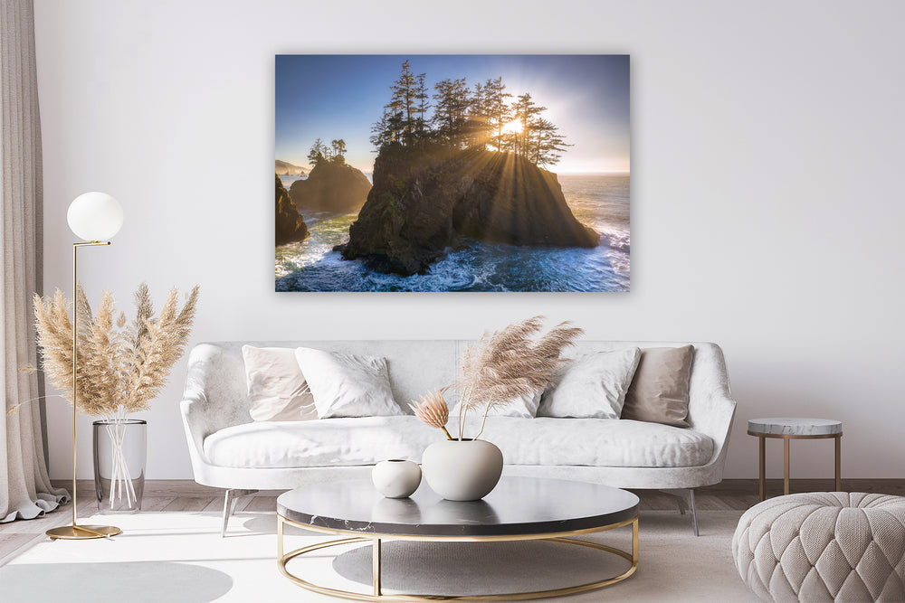 Sunbeams and Sea Stacks, Southern Oregon Coast - Metal Print