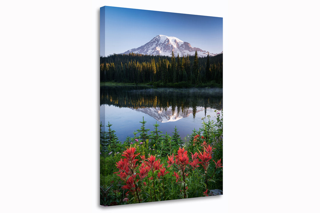 Mount Rainier Reflection with Wildflowers, WA - Canvas Gallery Wrap