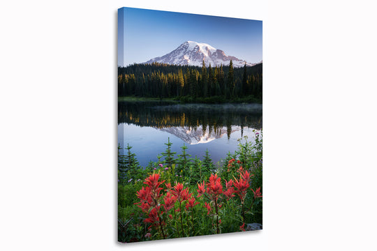 Mount Rainier Reflection with Wildflowers, WA - Canvas Gallery Wrap