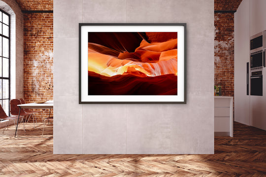Abstract of Sandstone, Antelope Canyon, AZ - Framed Lustre Print on Wall