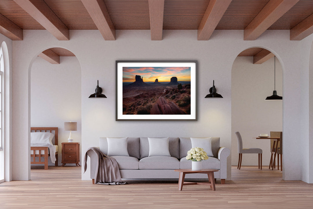 The Mittens at Sunrise, Monument Valley, AZ - Framed Lustre Print on Wall
