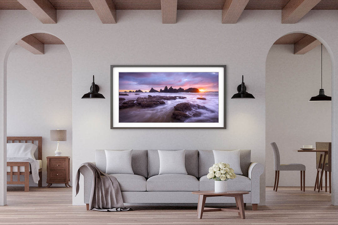 Seal Rock Sunset, Oregon Coast - Framed Lustre Print on Wall