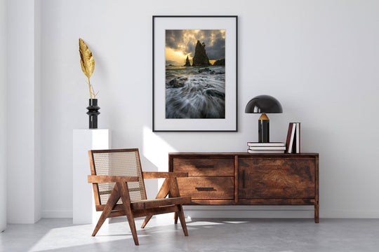 Sea Stack at Rialto Beach, Olympic National Park, WA - Framed Lustre Print on Wall