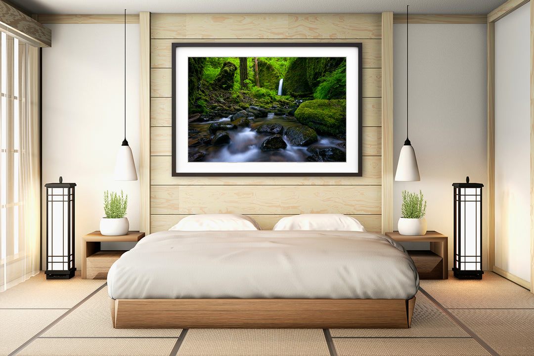 Mossy Grotto Falls, Columbia River Gorge, OR - Framed Lustre Print on Wall