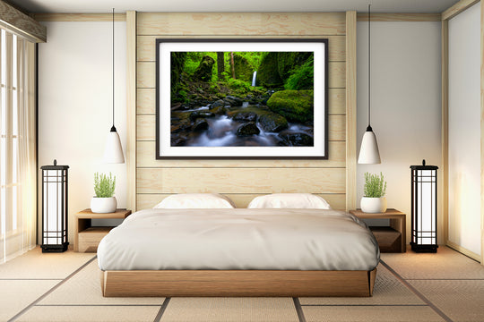 Mossy Grotto Falls, Columbia River Gorge, OR - Framed Lustre Print on Wall