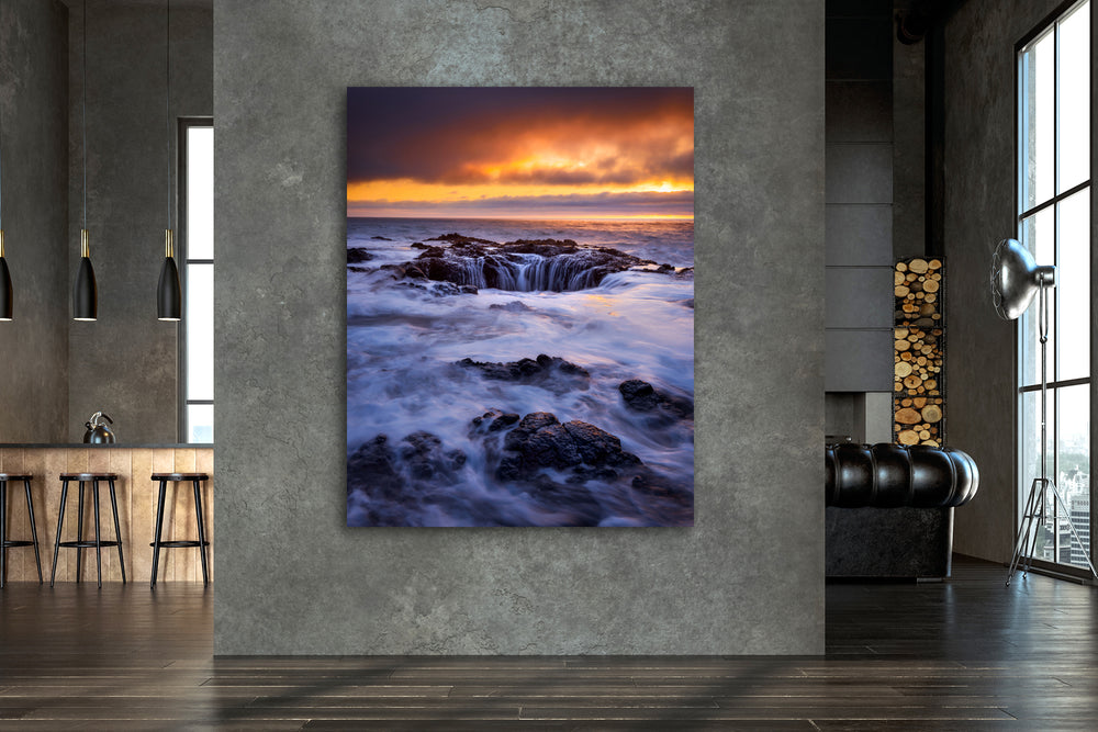 Thor's Well at Sunset, Oregon Coast - Metal Print