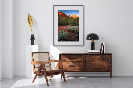 Canyon Cliffs and Agave, Sedona, AZ - Framed Lustre Print on Wall